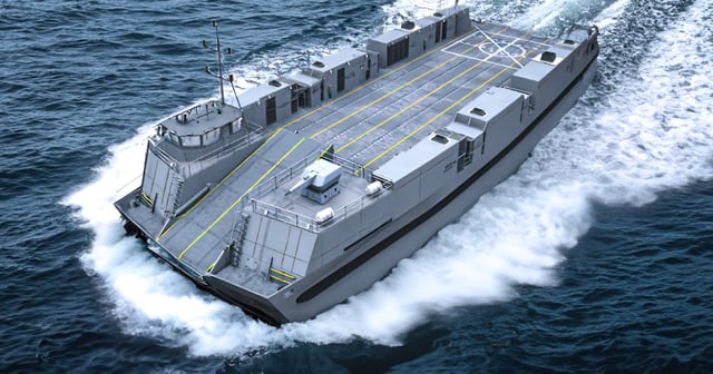 High-speed military amphibian skims the waves using Surface Effect | Textron is developing a remarkable new Surface Effect amphibious transport for the US Navy and Marines. It can carry 50 tons of cargo, skims the waves at 50+ knots, and operates in water just four feet deep.