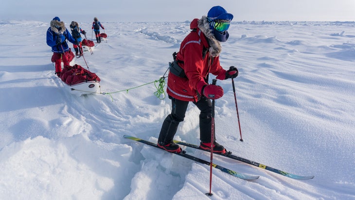 Eric Larsen guiding a polar expedition in 2018.