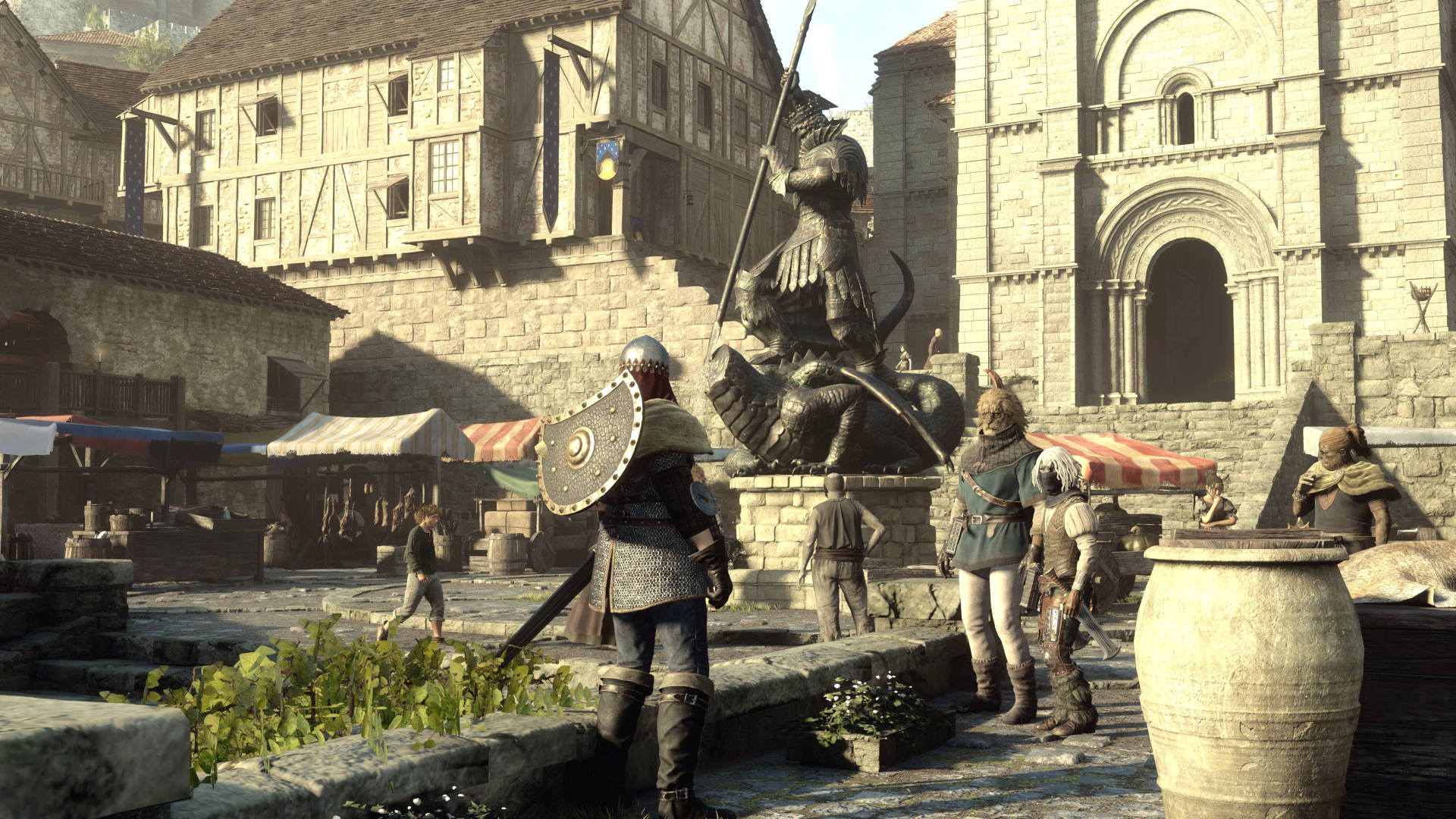 Screenshot of Dragon's Dogma 2, showing a view of the centre of the game's main city, Vernworth