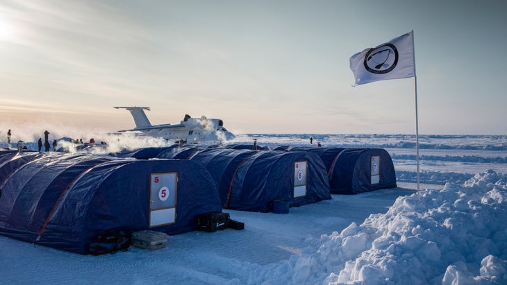 Barneo expedition drift ice camp in the Arctic. 